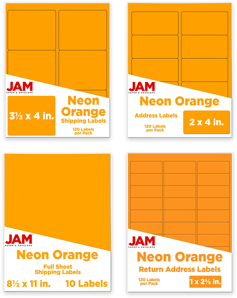 Neon Orange Assorted Size Labels Combo Set - 4 Packs (370 Total)