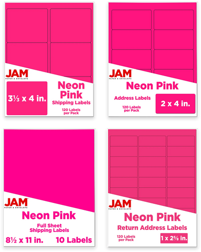 Neon Pink Assorted Size Labels Combo Set - 4 Packs (370 Total)