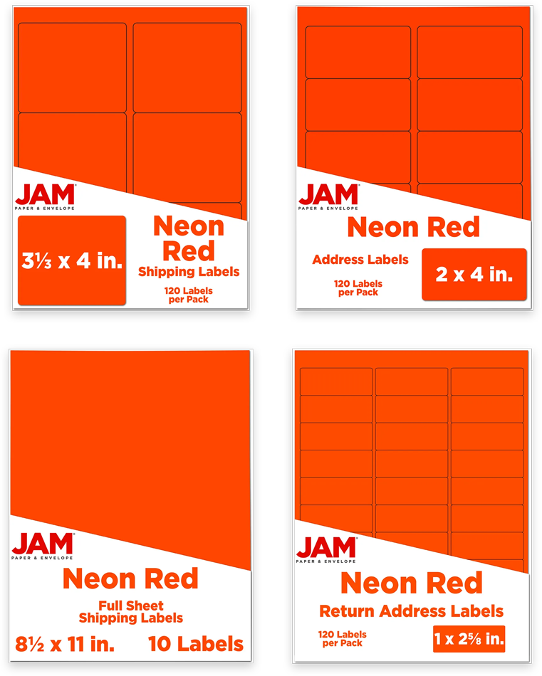 Neon Red Assorted Size Labels Combo Set - 4 Packs (370 Total)