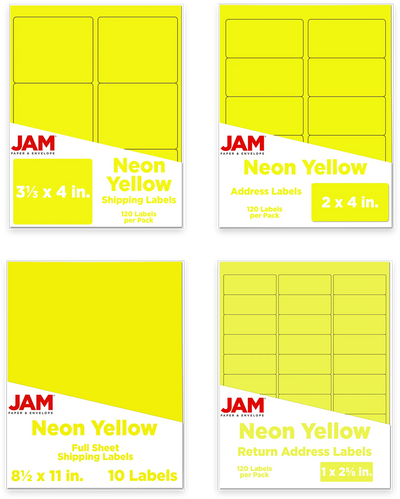 Neon Yellow Assorted Size Labels Combo Set - 4 Packs (370 Total)