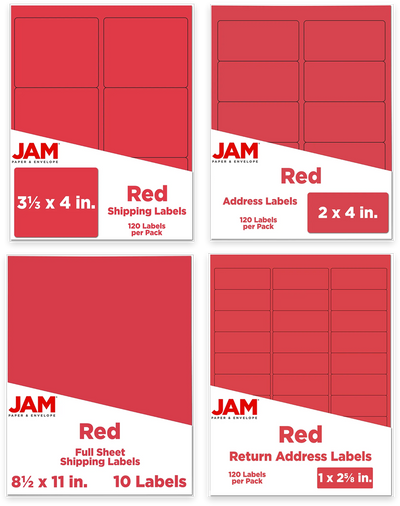 Red Assorted Size Labels Combo Set - 4 Packs (370 Total)