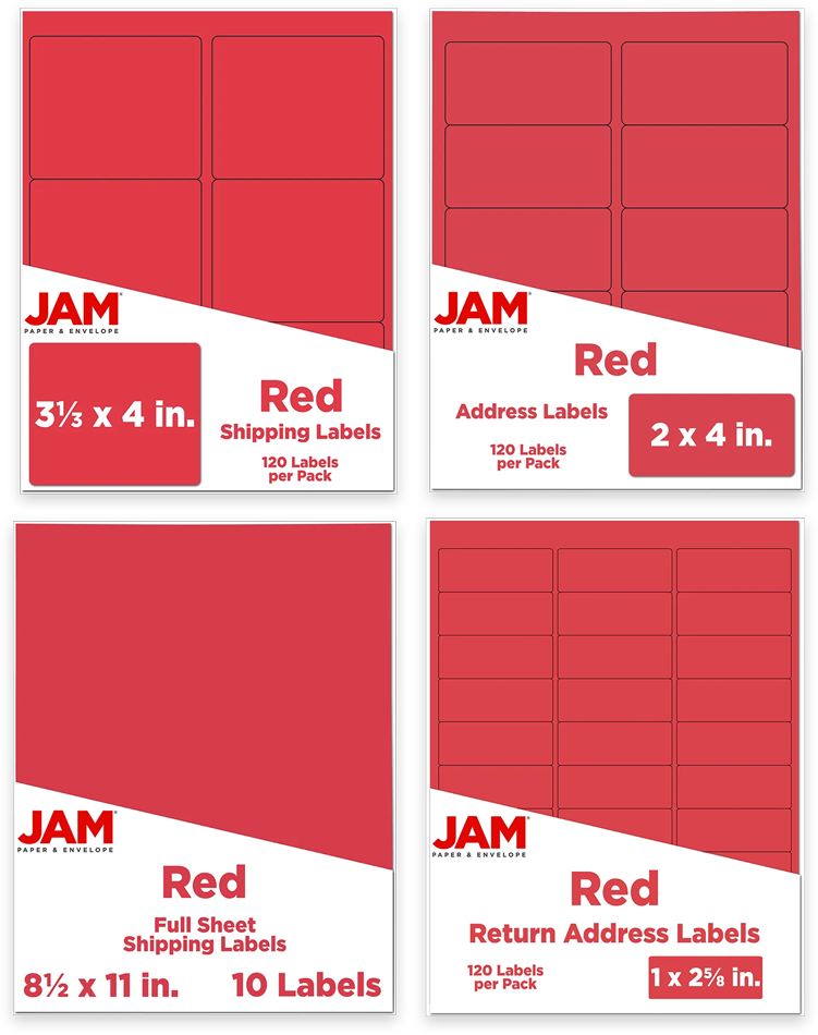 Red Assorted Size Labels Combo Set - 4 Packs (370 Total)