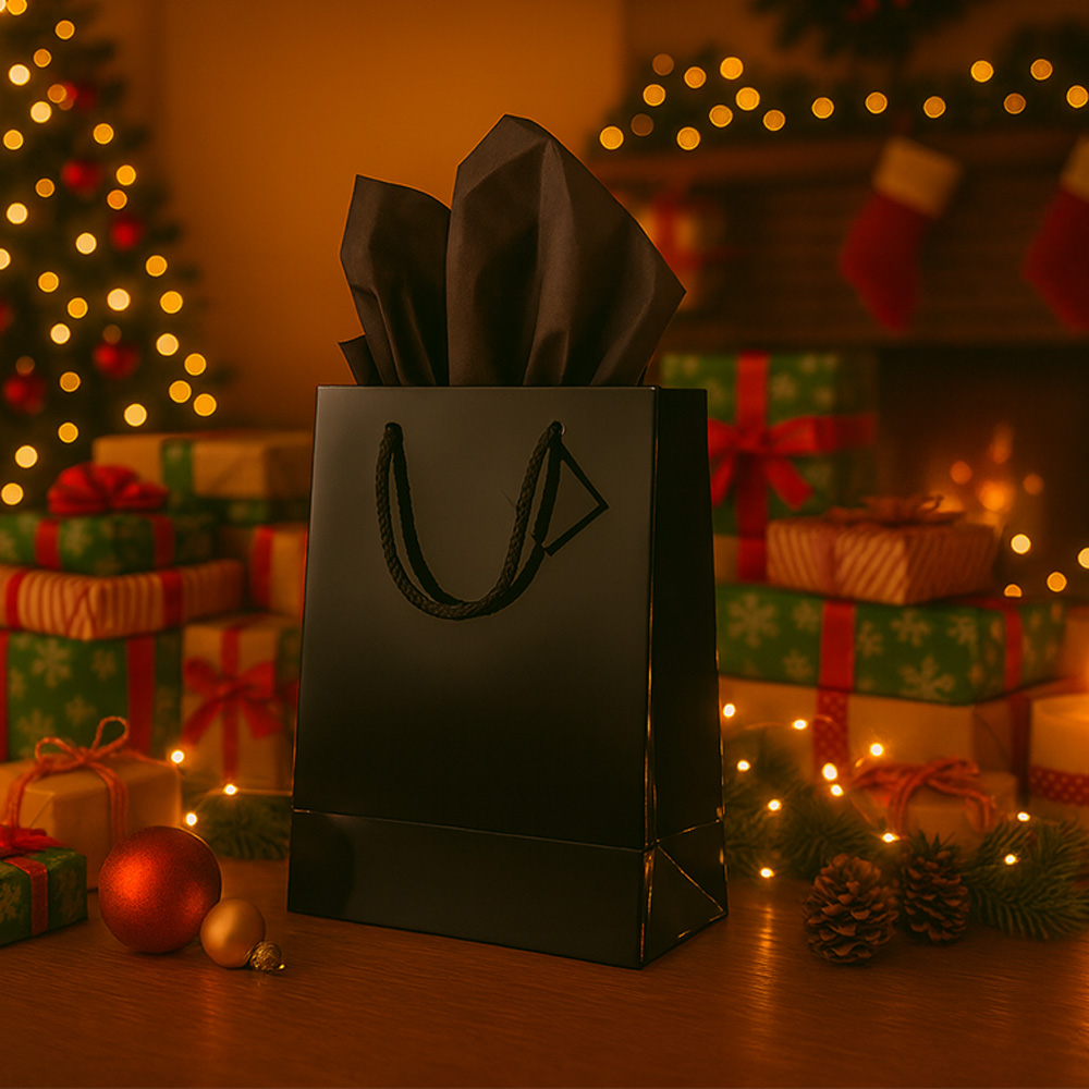 Black Large Glossy Gift Bags (10 x 13 x 5) (3 Pack) with Tissue Paper (10 Pack)
