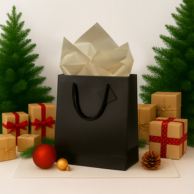 Black/Gold Large Glossy Gift Bags (10 x 13 x 5) (3 Pack) with Tissue Paper (10 Pack)