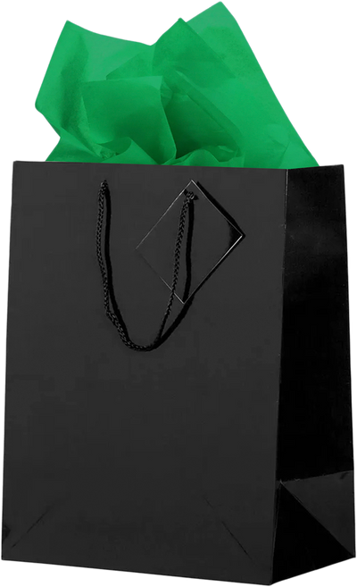 Black/Green Large Glossy Gift Bags (10 x 13 x 5) (3 Pack) with Tissue Paper (10 Pack)