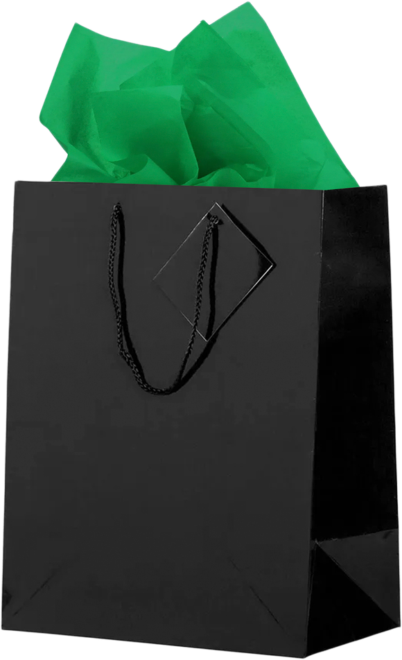 Black/Green Large Glossy Gift Bags (10 x 13 x 5) (3 Pack) with Tissue Paper (10 Pack)
