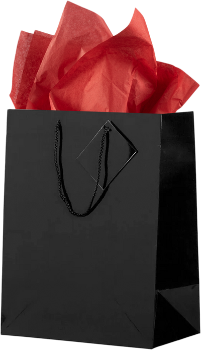 Black/Red Large Glossy Gift Bags (10 x 13 x 5) (3 Pack) with Tissue Paper (10 Pack)