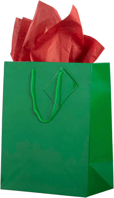 Green/Red Large Glossy Gift Bags (10 x 13 x 5) (3 Pack) with Tissue Paper (10 Pack)