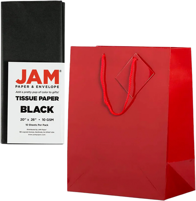 Red/Black Large Glossy Gift Bags (10 x 13 x 5) (3 Pack) with Tissue Paper (10 Pack)