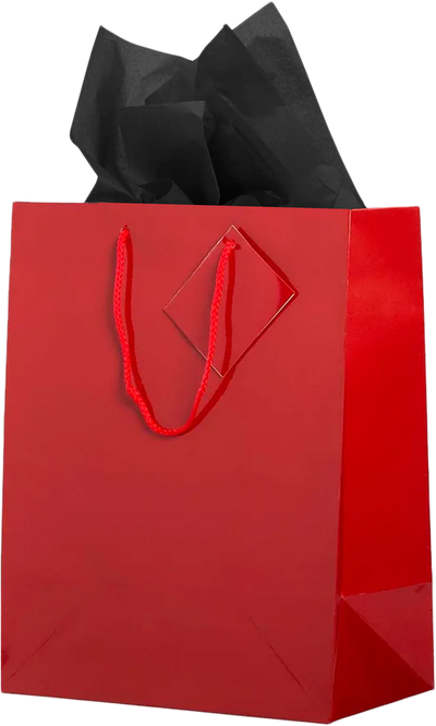 Red/Black Large Glossy Gift Bags (10 x 13 x 5) (3 Pack) with Tissue Paper (10 Pack)