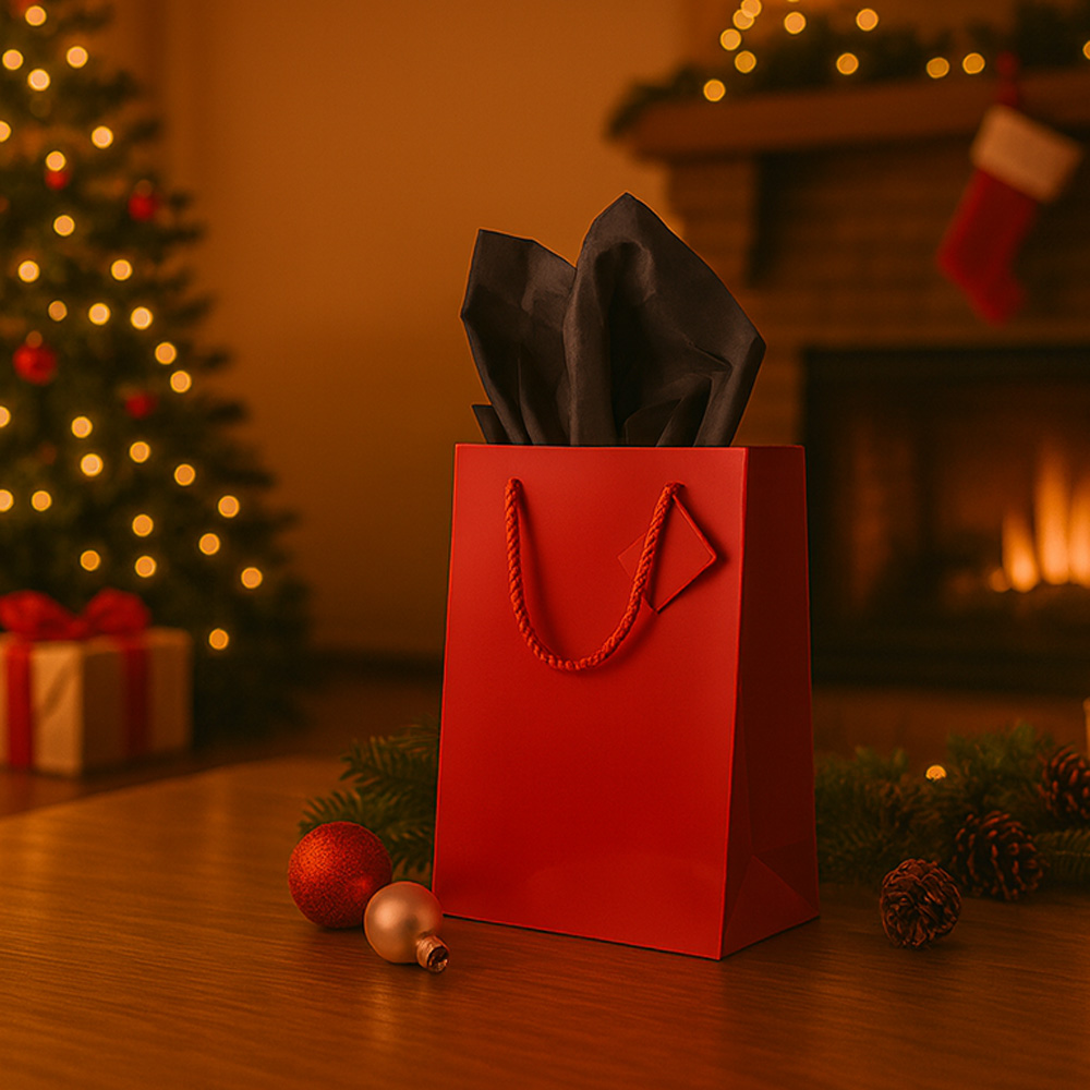 Red/Black Large Glossy Gift Bags (10 x 13 x 5) (3 Pack) with Tissue Paper (10 Pack)