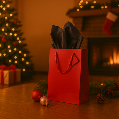 Red/Black Large Glossy Gift Bags (10 x 13 x 5) (3 Pack) with Tissue Paper (10 Pack)