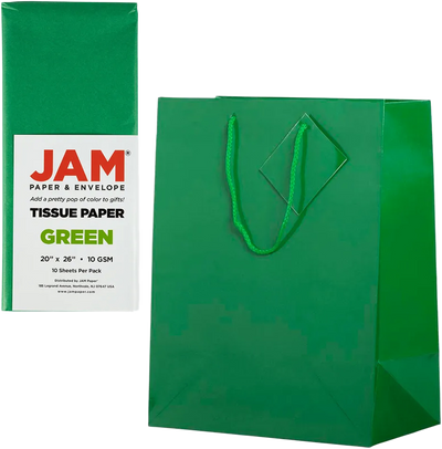 Green Large Glossy Gift Bags (10 x 13 x 5) (3 Pack) with Tissue Paper (10 Pack)