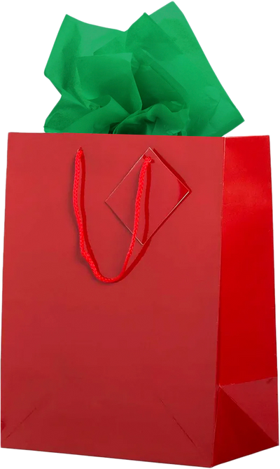 Red/Green Large Glossy Gift Bags (10 x 13 x 5) (3 Pack) with Tissue Paper (10 Pack)