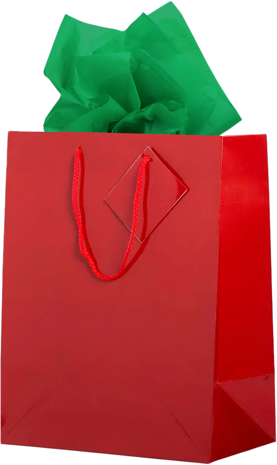 Red/Green Large Glossy Gift Bags (10 x 13 x 5) (3 Pack) with Tissue Paper (10 Pack)
