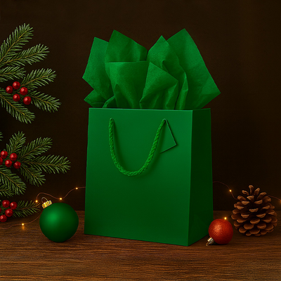 Green Large Glossy Gift Bags (10 x 13 x 5) (3 Pack) with Tissue Paper (10 Pack)