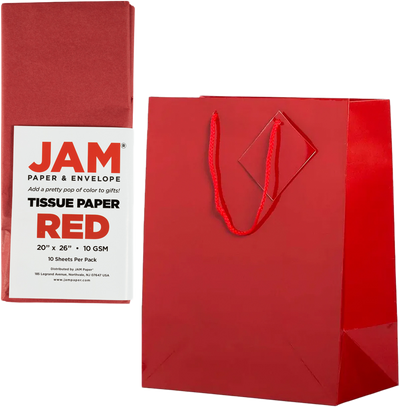 Red Large Glossy Gift Bags (10 x 13 x 5) (3 Pack) with Tissue Paper (10 Pack)