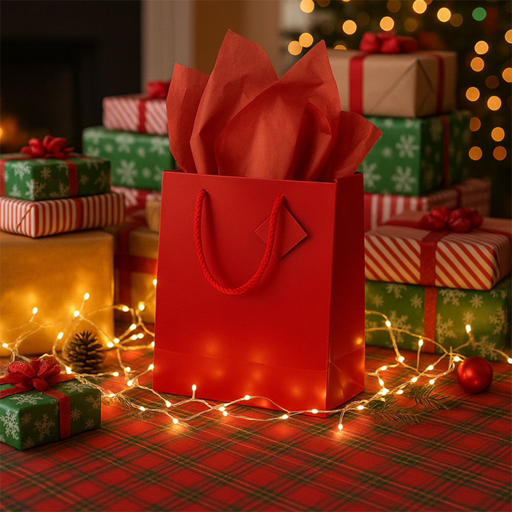 Red Large Glossy Gift Bags (10 x 13 x 5) (3 Pack) with Tissue Paper (10 Pack)