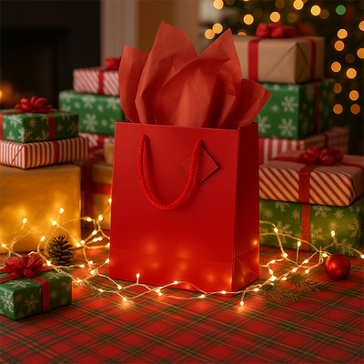 Red Large Glossy Gift Bags (10 x 13 x 5) (3 Pack) with Tissue Paper (10 Pack)