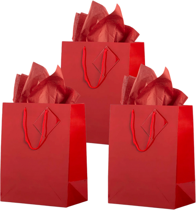 Red Large Glossy Gift Bags (10 x 13 x 5) (3 Pack) with Tissue Paper (10 Pack)