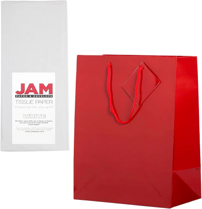 Red /White Large Glossy Gift Bags (10 x 13 x 5) (3 Pack) with Tissue Paper (10 Pack)