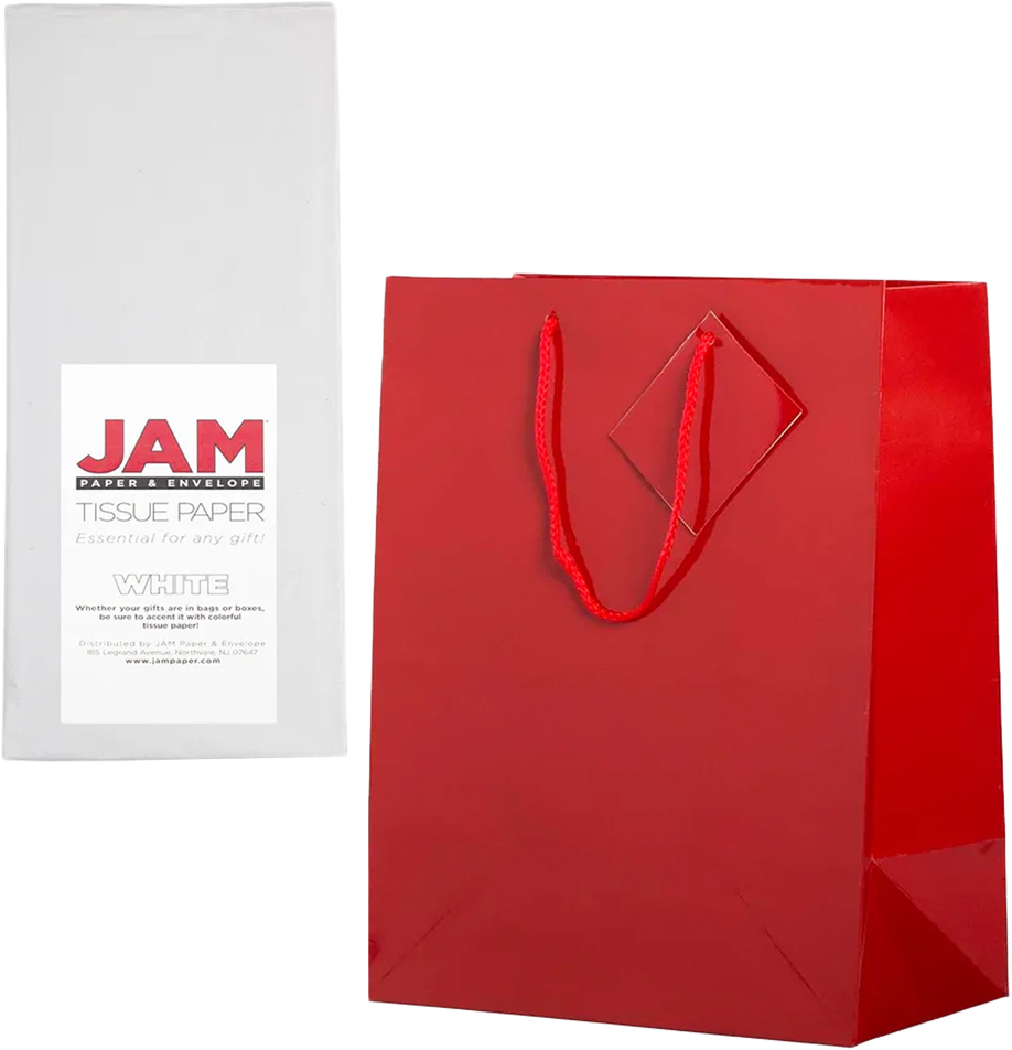 Red /White Large Glossy Gift Bags (10 x 13 x 5) (3 Pack) with Tissue Paper (10 Pack)