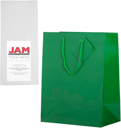 Green/White Large Glossy Gift Bags (10 x 13 x 5) (3 Pack) with Tissue Paper (10 Pack)