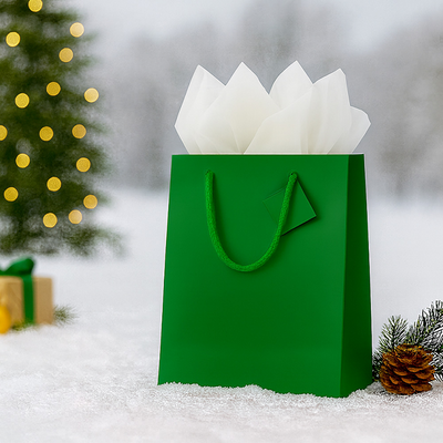 Green/White Large Glossy Gift Bags (10 x 13 x 5) (3 Pack) with Tissue Paper (10 Pack)