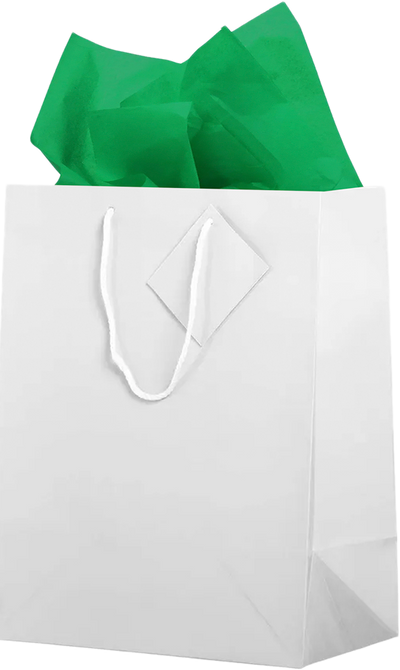 White/Green Large Glossy Gift Bags (10 x 13 x 5) (3 Pack) with Tissue Paper (10 Pack)