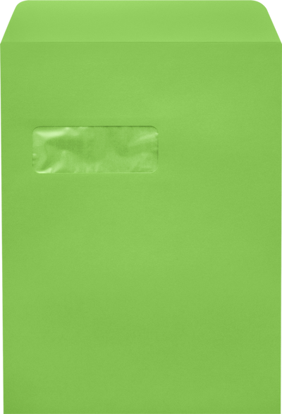 Lime Green 32lb 9 x 12 Open End Window Envelopes with Peel & Seal