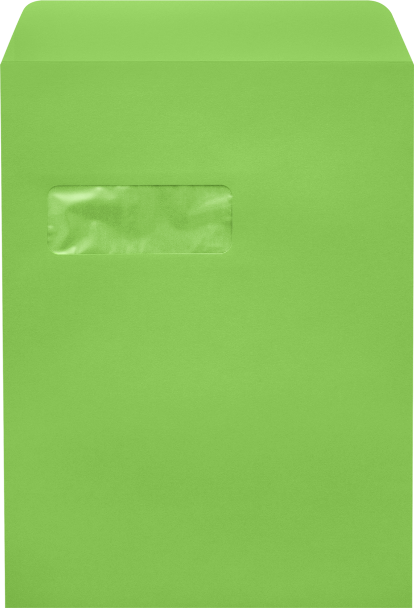 Lime Green 32lb 9 x 12 Open End Window Envelopes with Peel & Seal