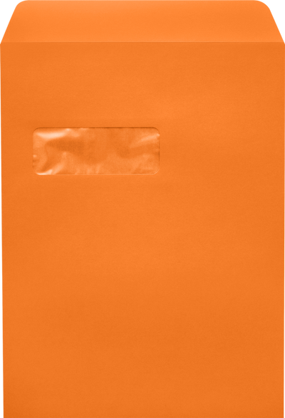 Mandarin Orange 32lb 9 x 12 Open End Window Envelopes with Peel & Seal