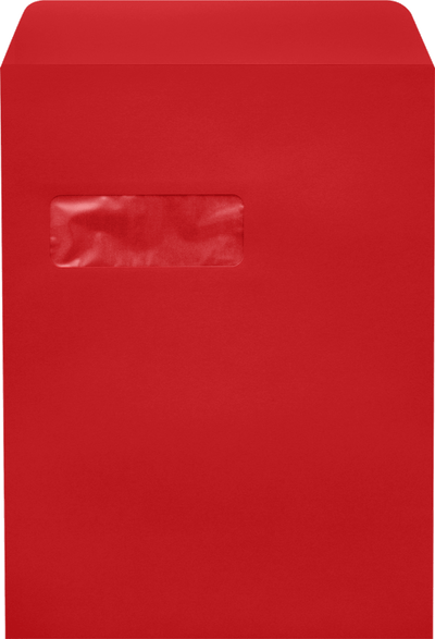 Red 32lb 9 x 12 Open End Window Envelopes with Peel & Seal