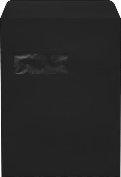 Smooth Midnight Black 32lb 9 x 12 Open End Window Envelopes with Peel & Seal