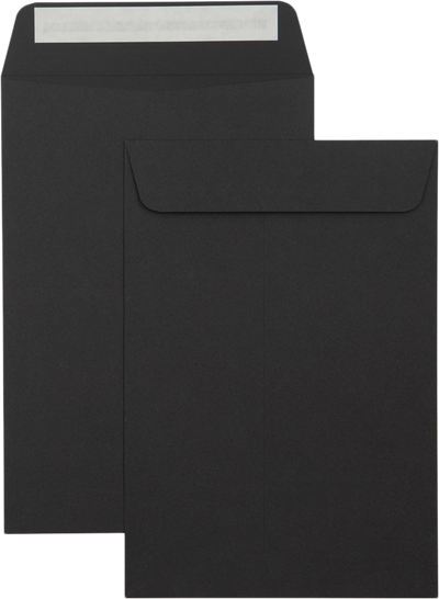 Smooth Midnight Black 32lb 6 1/2 x 9 1/2 Open End Envelopes with Peel & Seal