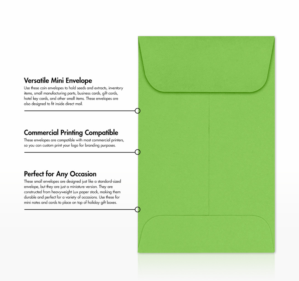 Lime Green 32lb #1 Coin Envelopes (2 1/4 x 3 1/2)