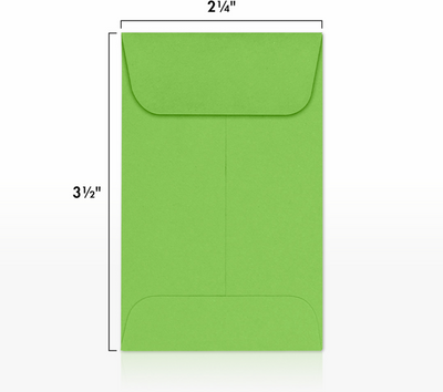 Lime Green 32lb #1 Coin Envelopes (2 1/4 x 3 1/2)