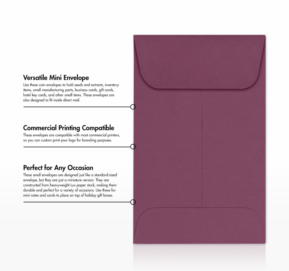 Vintage Plum Purple 32lb #1 Coin Envelopes (2 1/4 x 3 1/2)