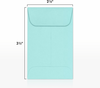 Seafoam Aqua Blue 32lb #1 Coin Envelopes (2 1/4 x 3 1/2)