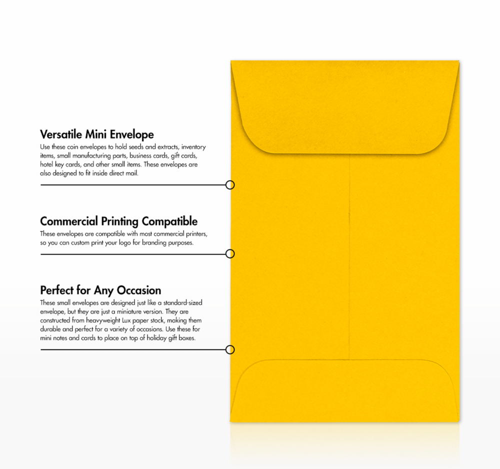 Sunflower Yellow 32lb #1 Coin Envelopes (2 1/4 x 3 1/2)