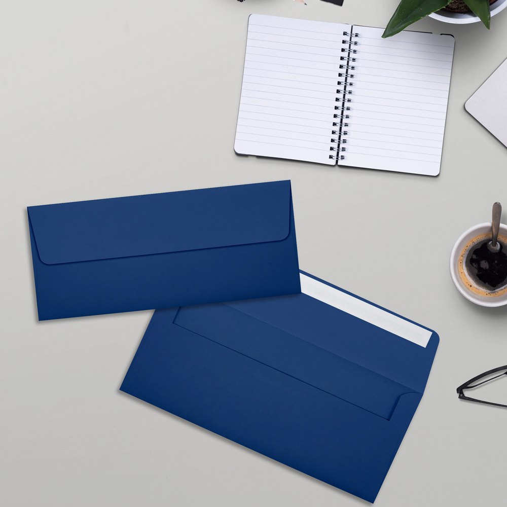Navy Blue 32lb #10 Square Flap Envelopes (4 1/8 x 9 1/2) with Peel & Seal