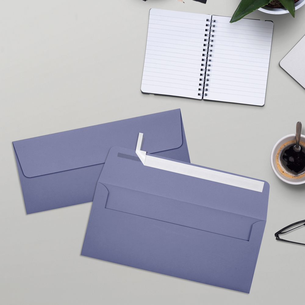 Wisteria Purple 32lb #10 Square Flap Envelopes (4 1/8 x 9 1/2) with Peel & Seal