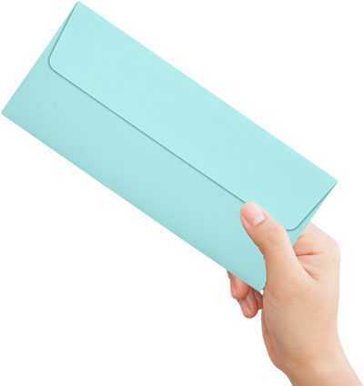 Seafoam Aqua Blue 32lb #10 Square Flap Envelopes (4 1/8 x 9 1/2) with Peel & Seal