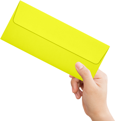 Citrus Yellow 32lb #10 Square Flap Envelopes (4 1/8 x 9 1/2) with Peel & Seal