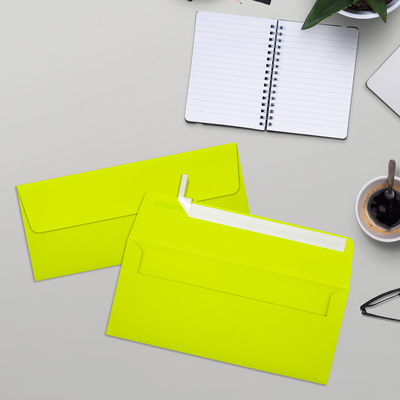 Wasabi Lime Green 32lb #10 Square Flap Envelopes (4 1/8 x 9 1/2) with Peel & Seal