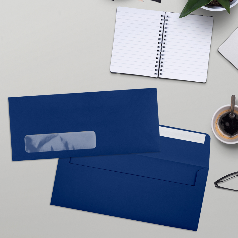 Navy Blue 32lb #10 Window Envelopes (4 1/8 x 9 1/2)