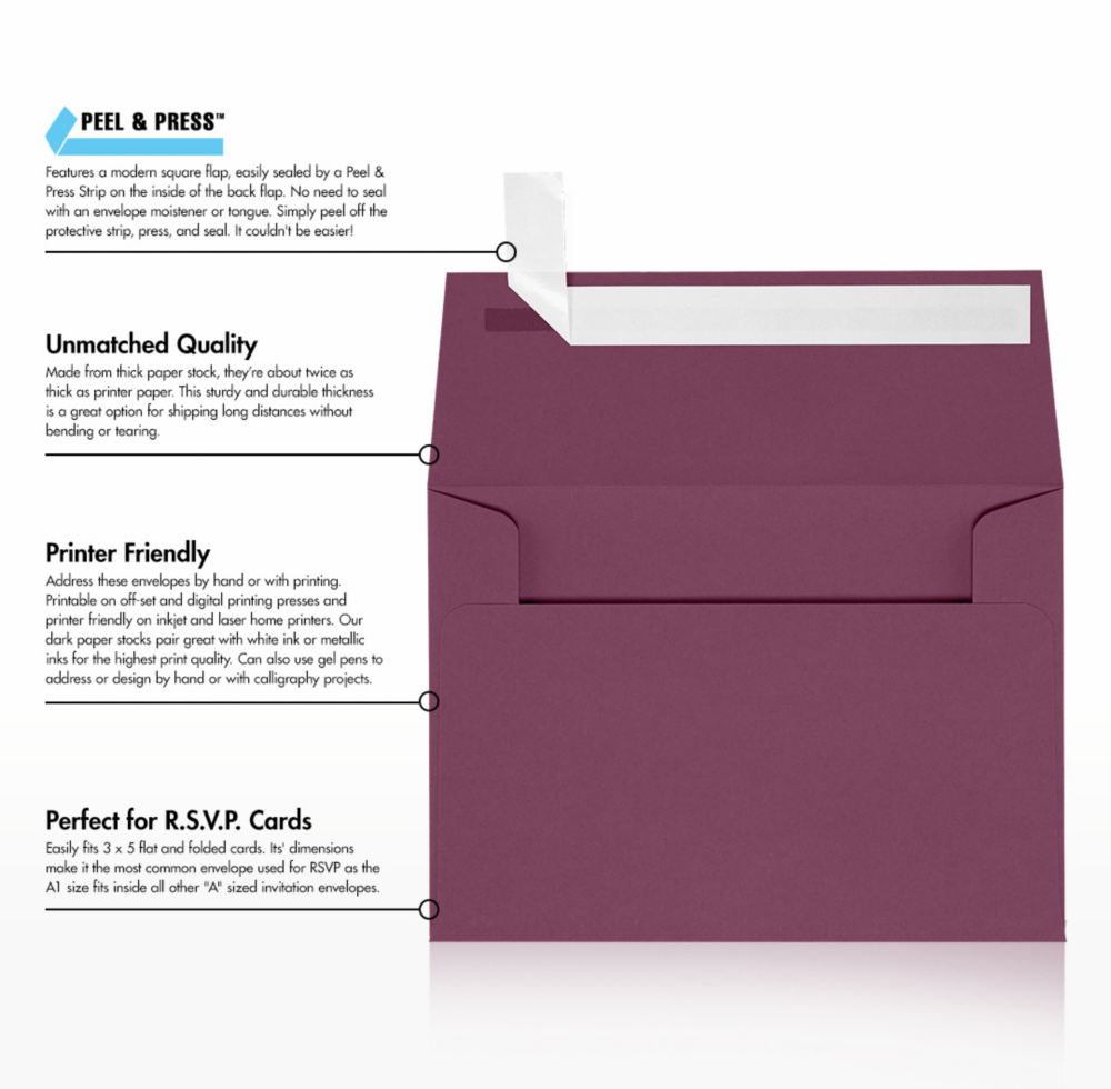 Vintage Plum Purple 32lb A1 Invitation Envelopes (3 5/8 x 5 1/8) with Peel & Seal