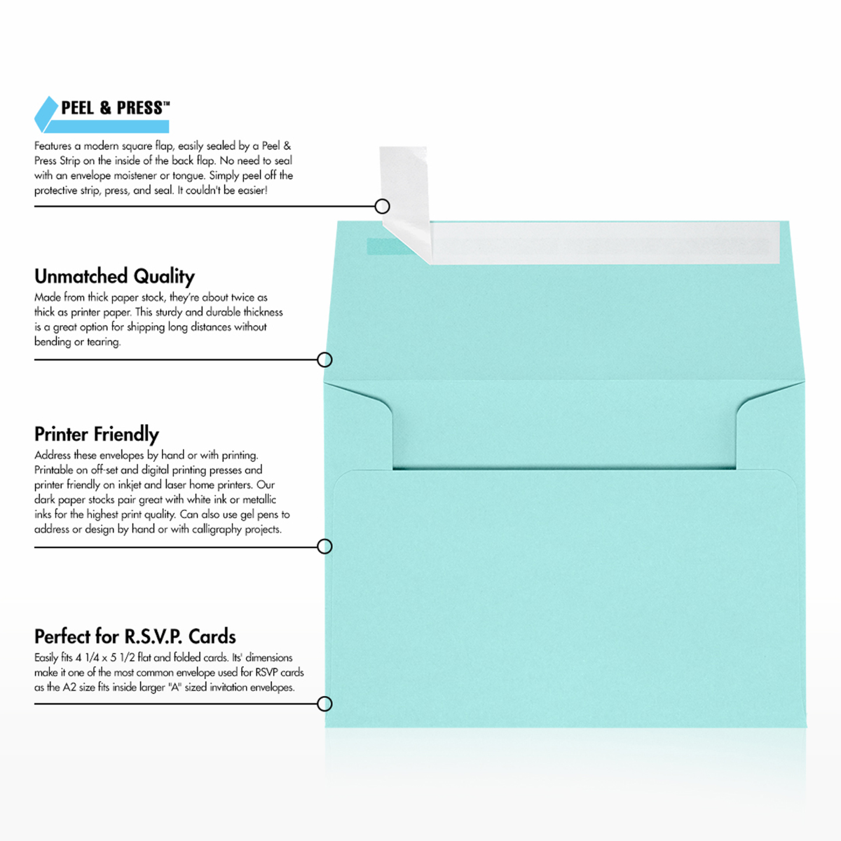 Seafoam Aqua Blue 32lb A2 Invitation Envelopes (4 3/8 x 5 3/4) with Peel & Seal