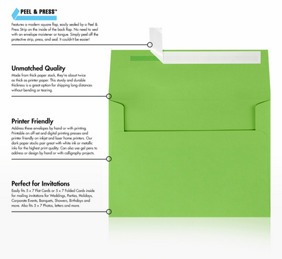 Lime Green 32lb A7 Invitation Envelopes (5 1/4 x 7 1/4) with Peel & Seal