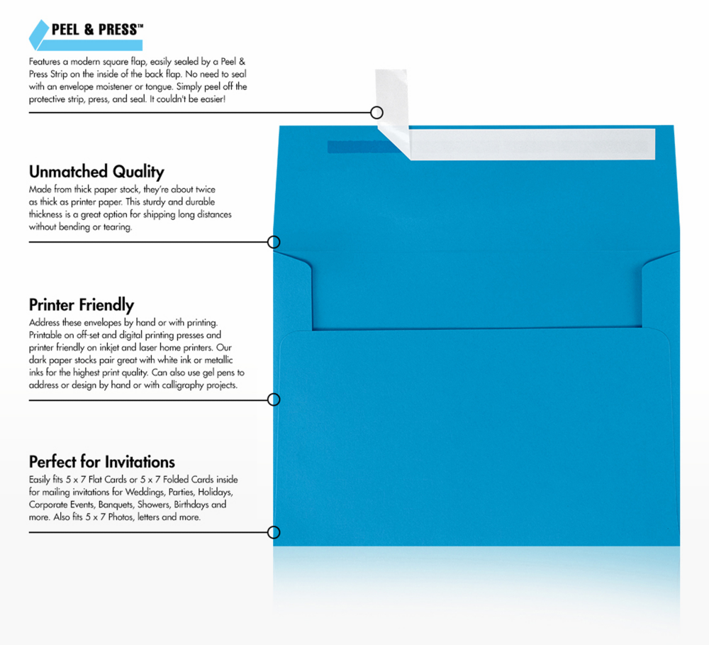 Pool Blue 32lb A7 Invitation Envelopes (5 1/4 x 7 1/4) with Peel & Seal
